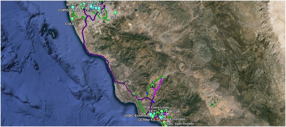 Mapa del proyecto de fibra óptica en Ensenada